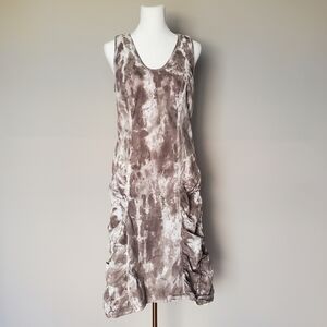 XCVI Tie Dye Ruched Mixed Media Sleeveless Midi Dress Brown Size M